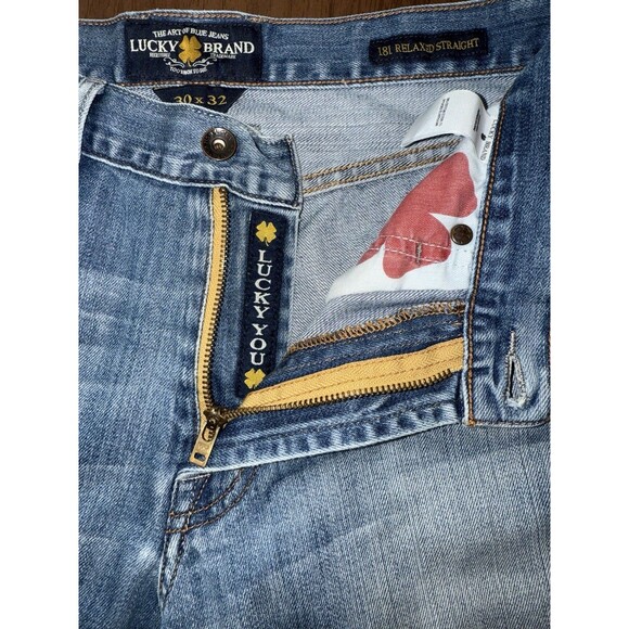 Lucky Brand 181 Relaxed Straight Jeans Men’s 30x31.5 Blue Medium Wash Distressed - Picture 6 of 9